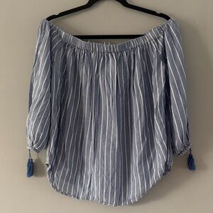 Old Navy Off-Shoulder Blue and White Blouse